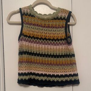 Universal Thread Crochet Top with Green and Tan Accents